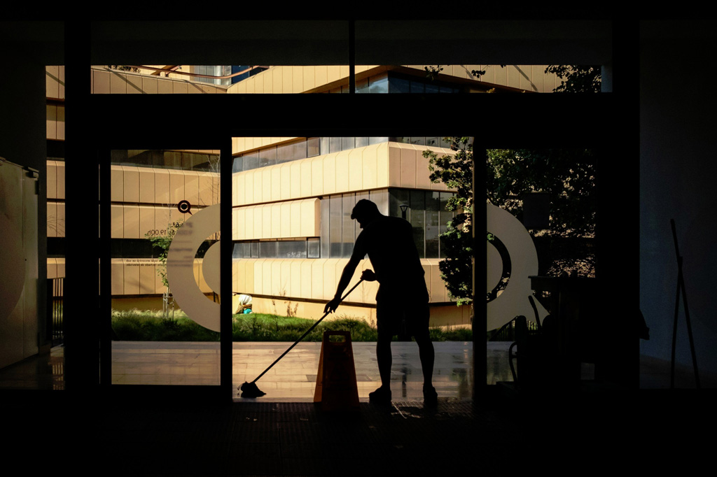 Commercial floor mopping in a modern building